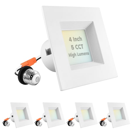 Luxrite 4 Inch Square LED Recessed Can Lights 5 CCT 2700K-5000K 14W (75W Equivalent) 950LM Dimmable 4-Pack LR23786-4PK